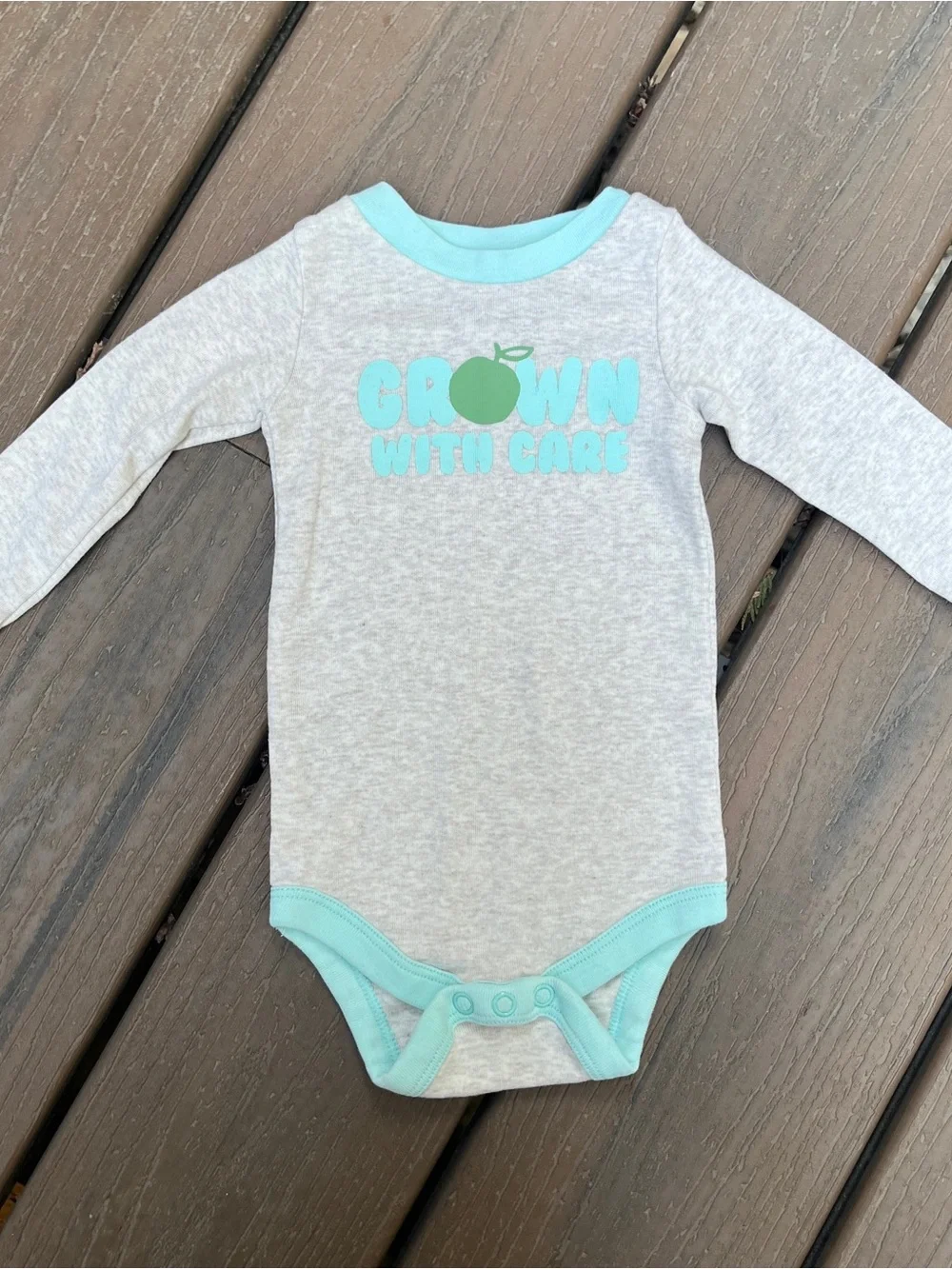 Okie Dokie Baby Aqua Gray Apples Long Sleeve Bodysuit Pants Set 3M